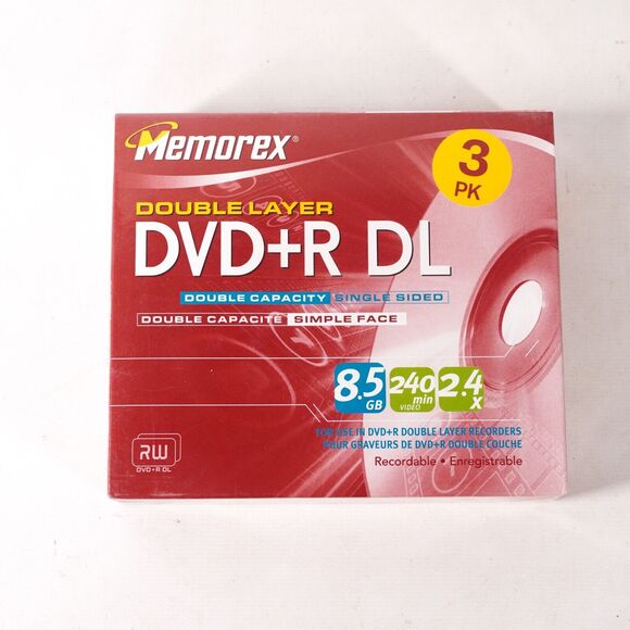 Memorex Double Layer DVD+R DL 3 Pack Double Capactiy 8.5GB NEW NIB Sealed - Picture 1 of 6